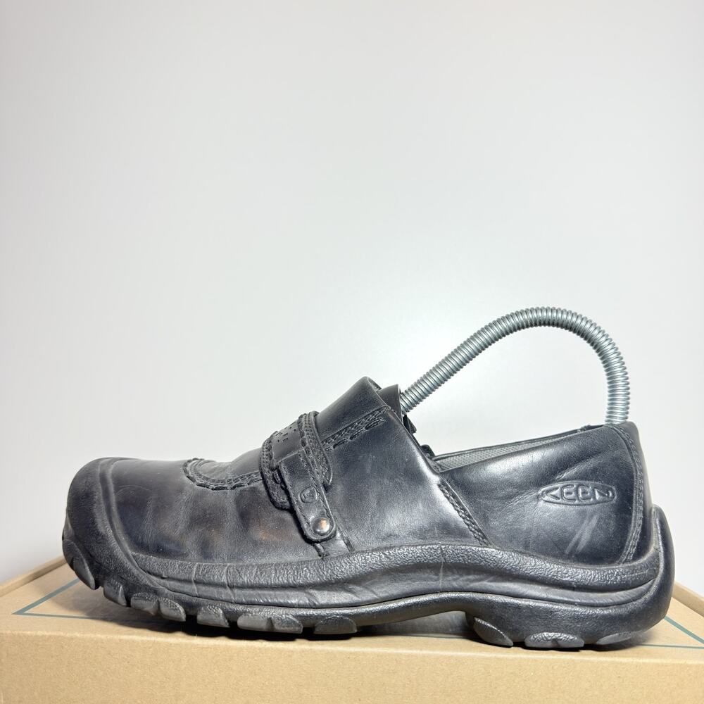 KEEN Kaci Black Leather Slip On Clogs Comfort Walking Shoes Mules Womens Sz 7.5